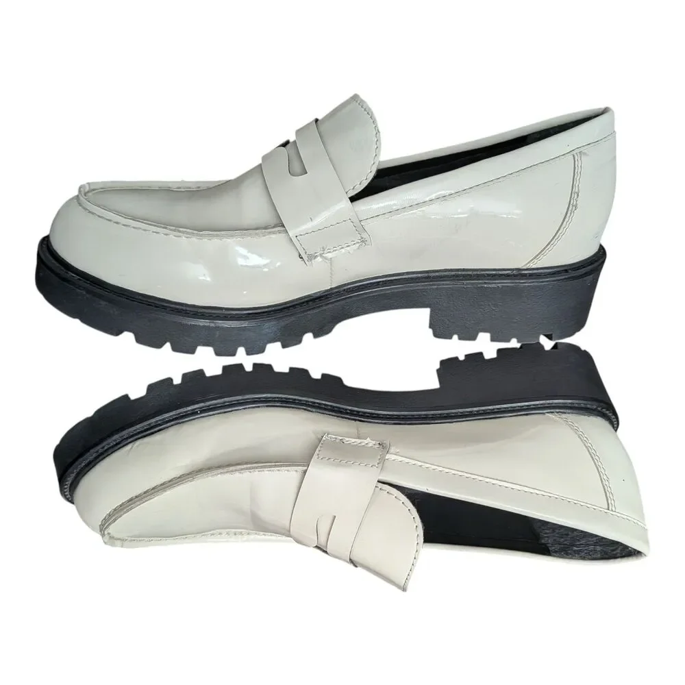 Steve Madden Lotto White & Black Chunky Patent Loafers Women's Size 10 Comfort